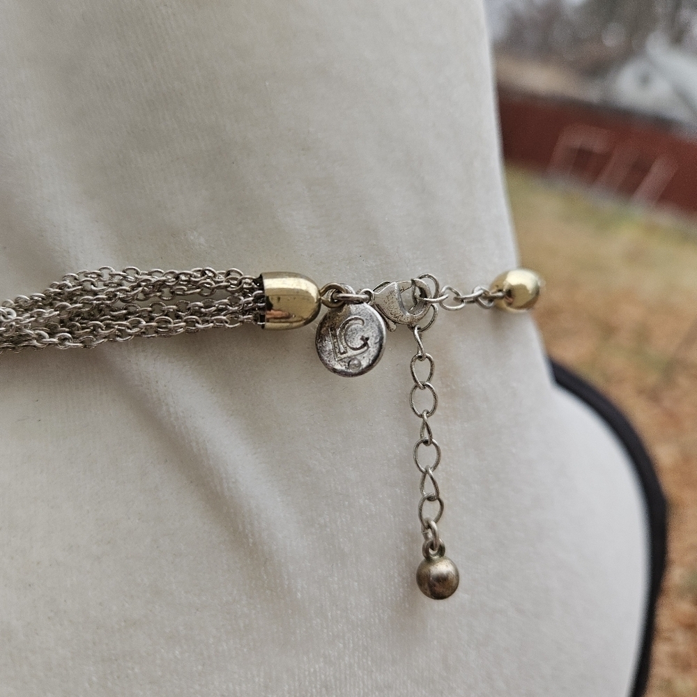 Liz Claiborne silver tone chain choker with gold tone accents - Picture 2 of 2